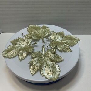 Light Gold Glitter Maple Leaf Ornaments 5‎ 1/2" Christmas Holiday Decoration